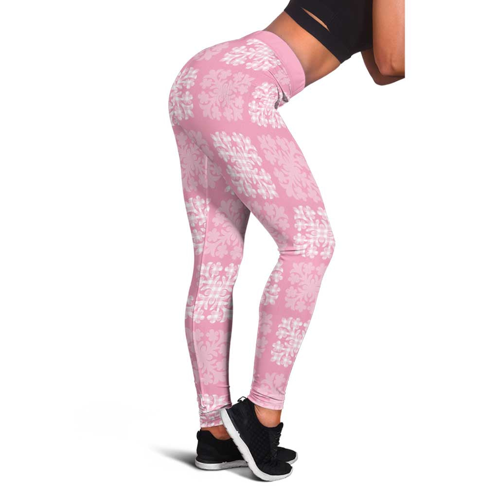 Pink Palaka Quilt Hawaii Leggings Traditional Hawaii-plaid Pattern - Polynesian Pride
