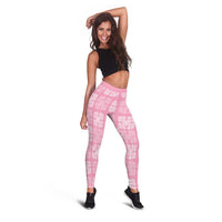 Pink Palaka Quilt Hawaii Leggings Traditional Hawaii-plaid Pattern - Polynesian Pride