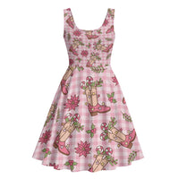 Pink Paniolo Palaka Hawaiian Cowgirl Christmas Midi Dress LT9 - Polynesian Pride