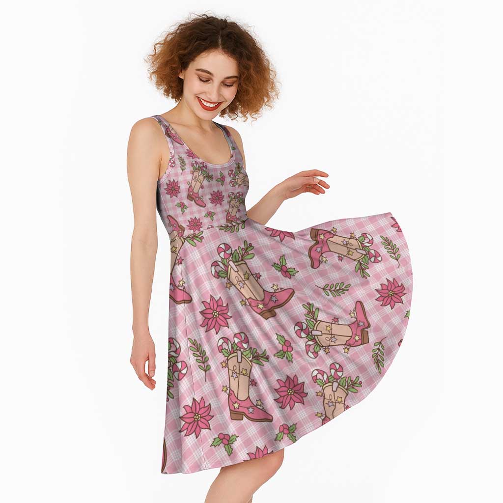 Pink Paniolo Palaka Hawaiian Cowgirl Christmas Midi Dress LT9 - Polynesian Pride