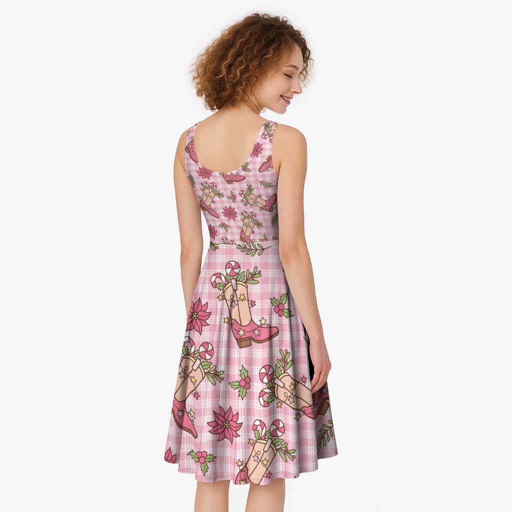 Pink Paniolo Palaka Hawaiian Cowgirl Christmas Midi Dress LT9 - Polynesian Pride