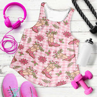 Pink Paniolo Palaka Hawaiian Cowgirl Christmas Women Racerback Tank LT9 Pink - Polynesian Pride