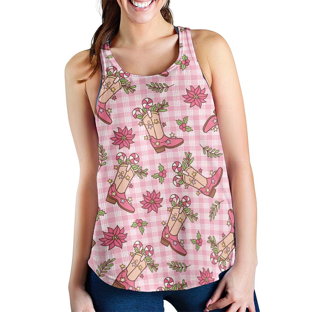 Pink Paniolo Palaka Hawaiian Cowgirl Christmas Women Racerback Tank LT9 - Polynesian Pride