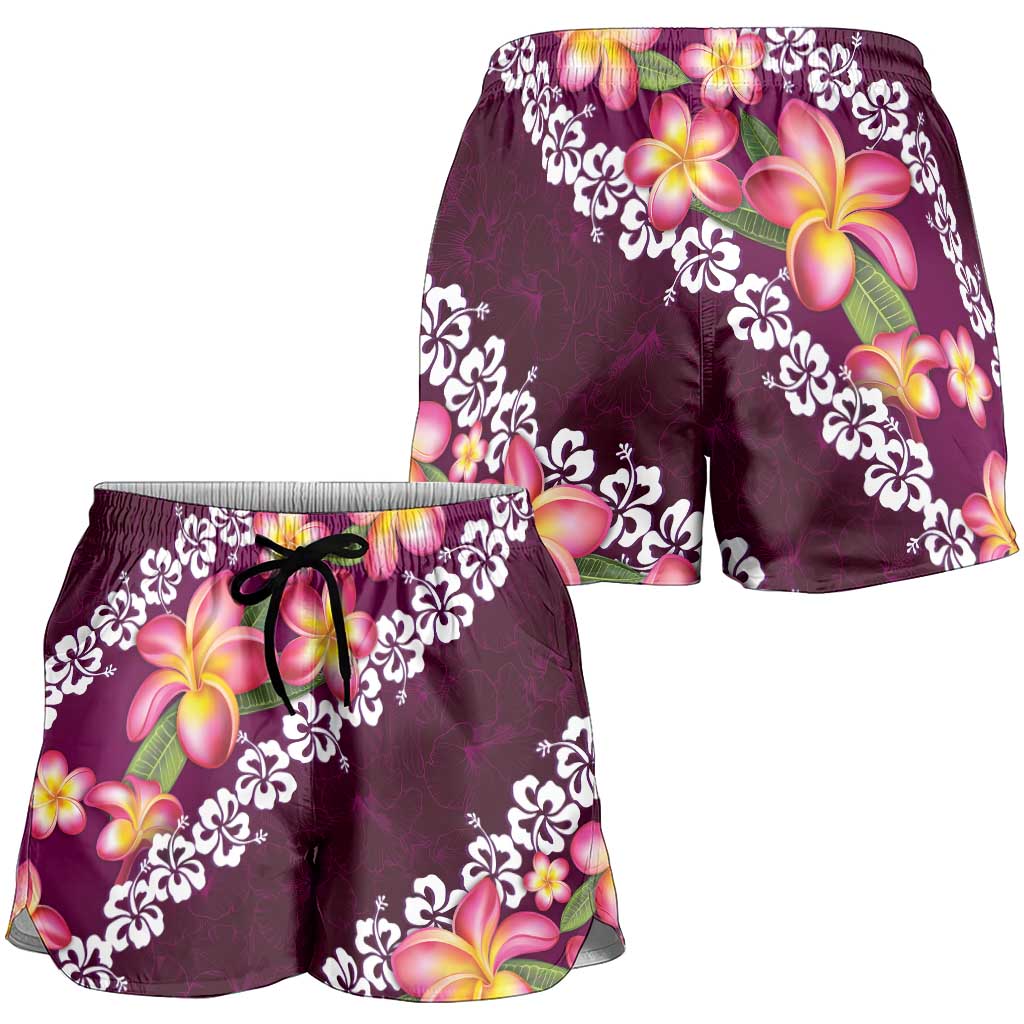 Pink Polynesia Shorts for Women Plumeria With Hibiscus Pattern Tropical Vibes LT14 - Polynesian Pride