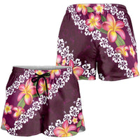 Pink Polynesia Shorts for Women Plumeria With Hibiscus Pattern Tropical Vibes LT14 - Polynesian Pride