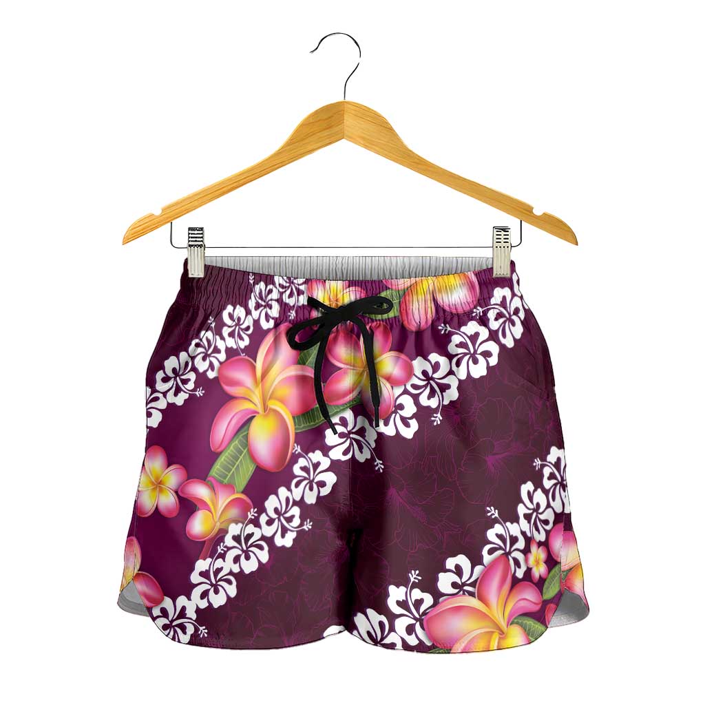Pink Polynesia Shorts for Women Plumeria With Hibiscus Pattern Tropical Vibes LT14 - Polynesian Pride