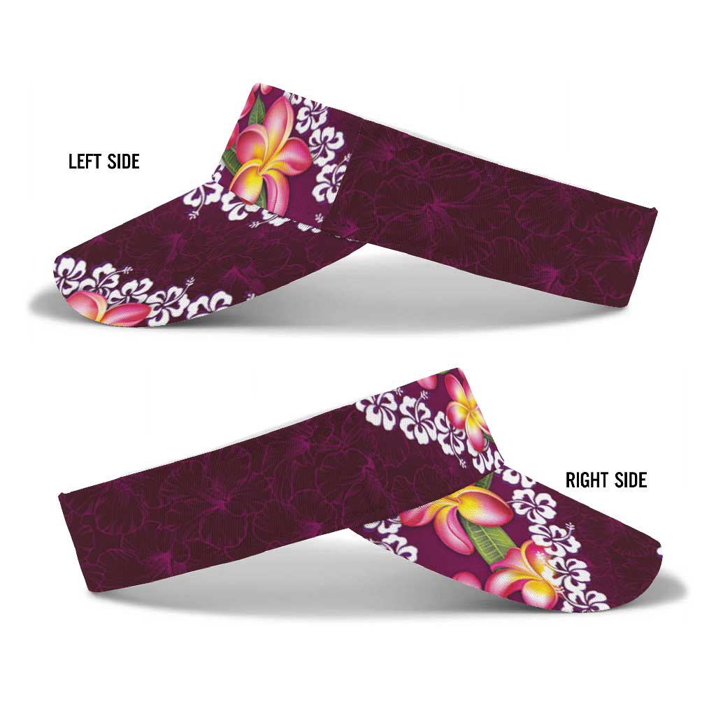 Pink Polynesia Sun Visor Cap Plumeria With Hibiscus Pattern Tropical Vibes