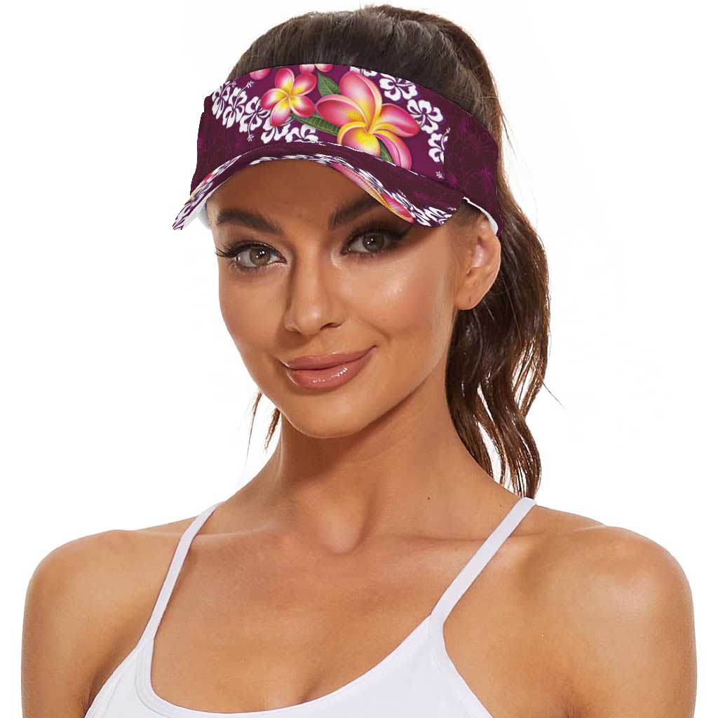Pink Polynesia Sun Visor Cap Plumeria With Hibiscus Pattern Tropical Vibes