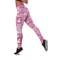 Pink Tonga Kilisimasi Fiefia Leggings Pacific Patchwork Xmas Vibes - Polynesian Pride