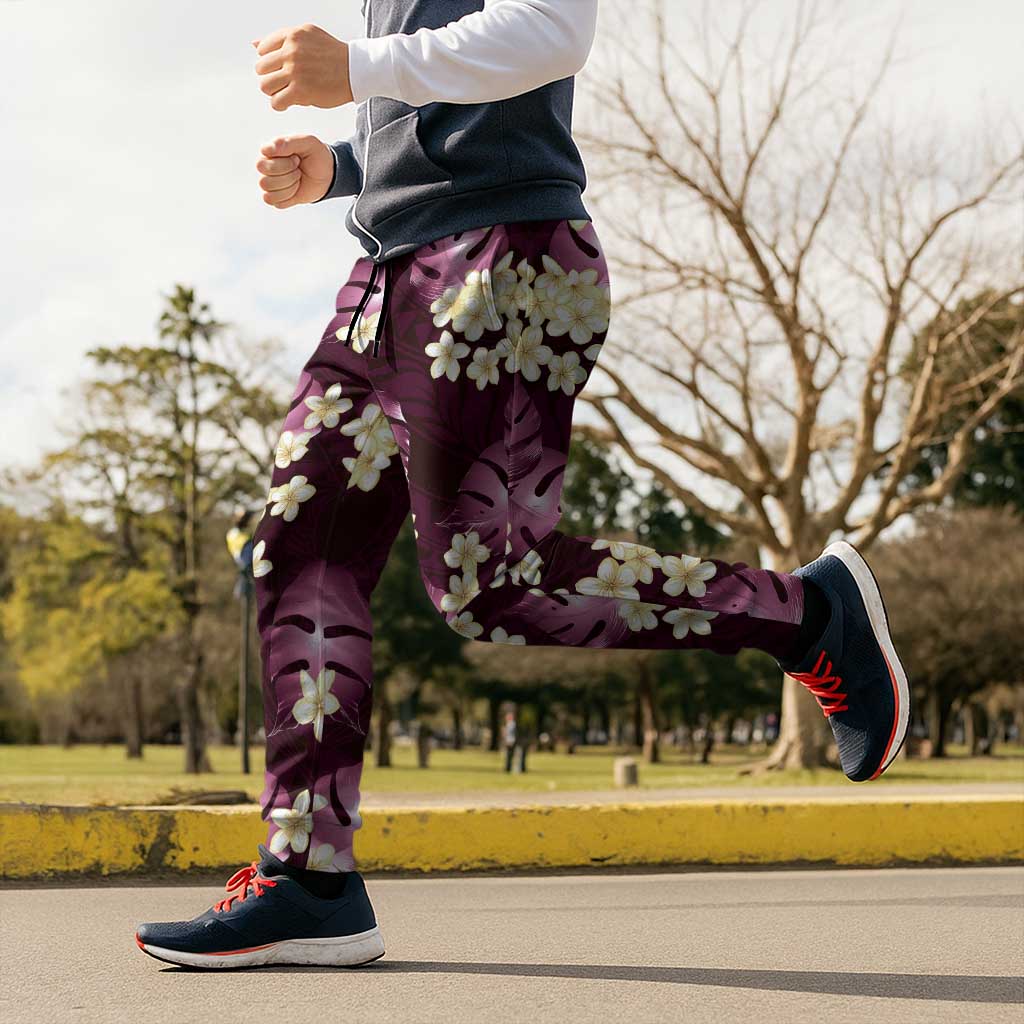 Pink Tropical Hawaii Jogger Pants Seamless Monstera Plumeria Hawaiian Pattern - Polynesian Pride
