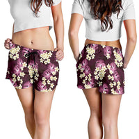 Pink Tropical Hawaii Shorts for Women Seamless Monstera Plumeria Hawaiian Pattern - Polynesian Pride