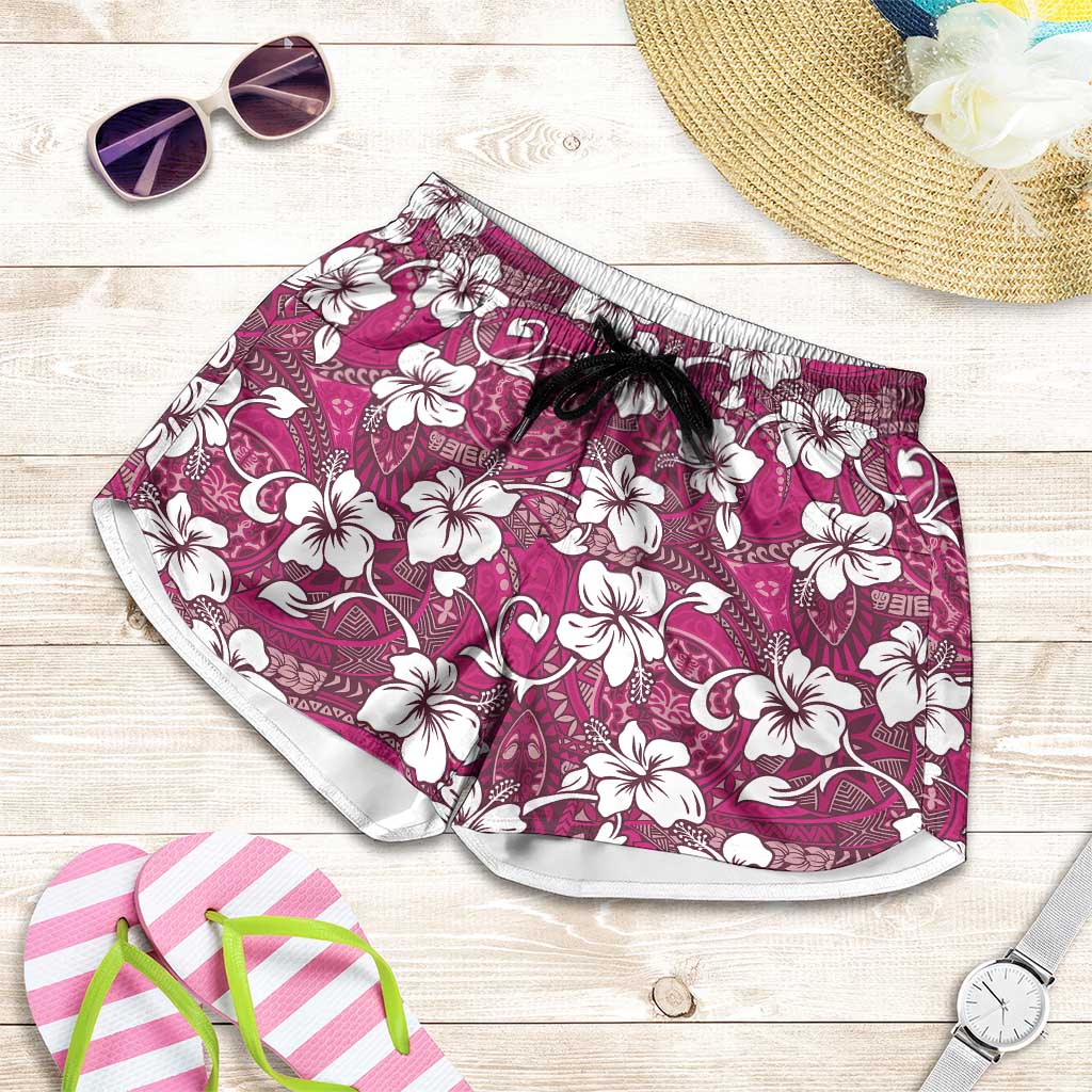 Piqi Bula Fiji Shorts for Women Fijian Tapa Seamless Hibiscus LT14 Pink - Polynesian Pride