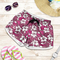 Piqi Bula Fiji Shorts for Women Fijian Tapa Seamless Hibiscus LT14 Pink - Polynesian Pride