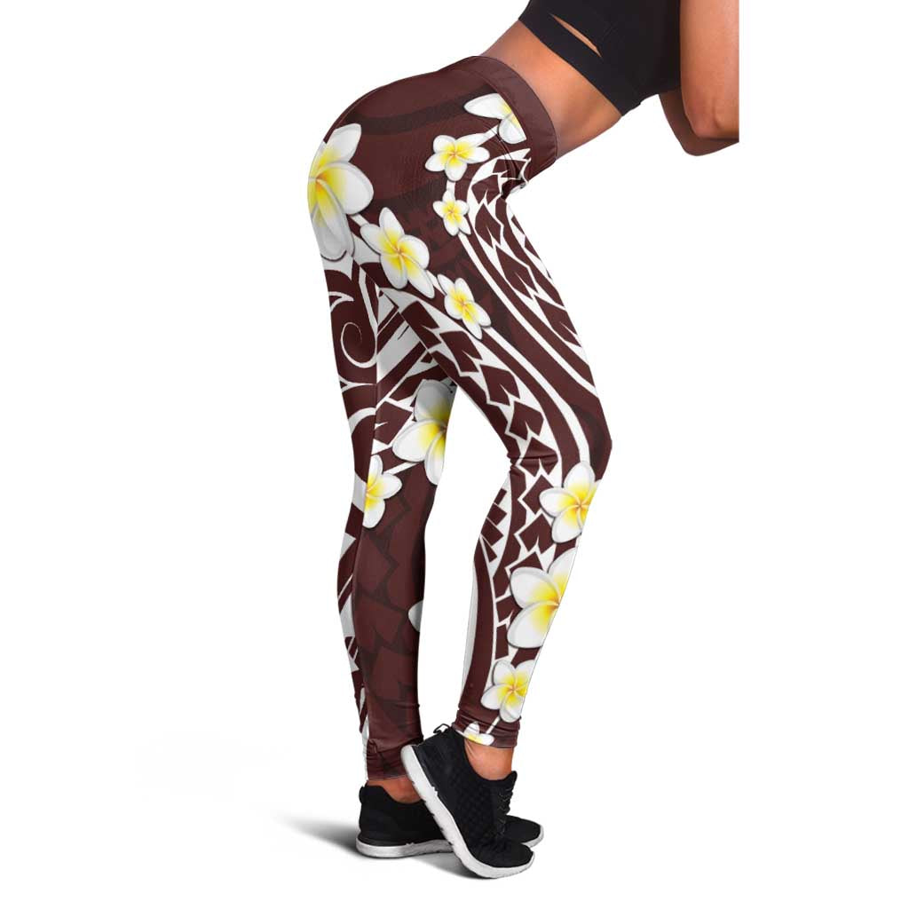 Plumeria With Oxblood Polynesian Tattoo Pattern Leggings - Polynesian Pride