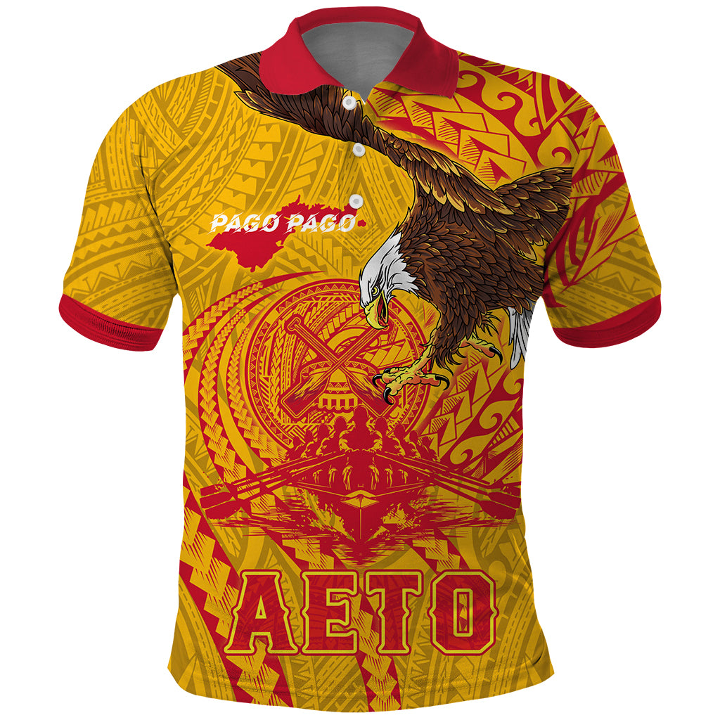 Personalized American Samoa Fautasi Race Polo Shirt Red Cuff Aeto Pago Pago with Eagle Samoan Tribal Patterns LT03