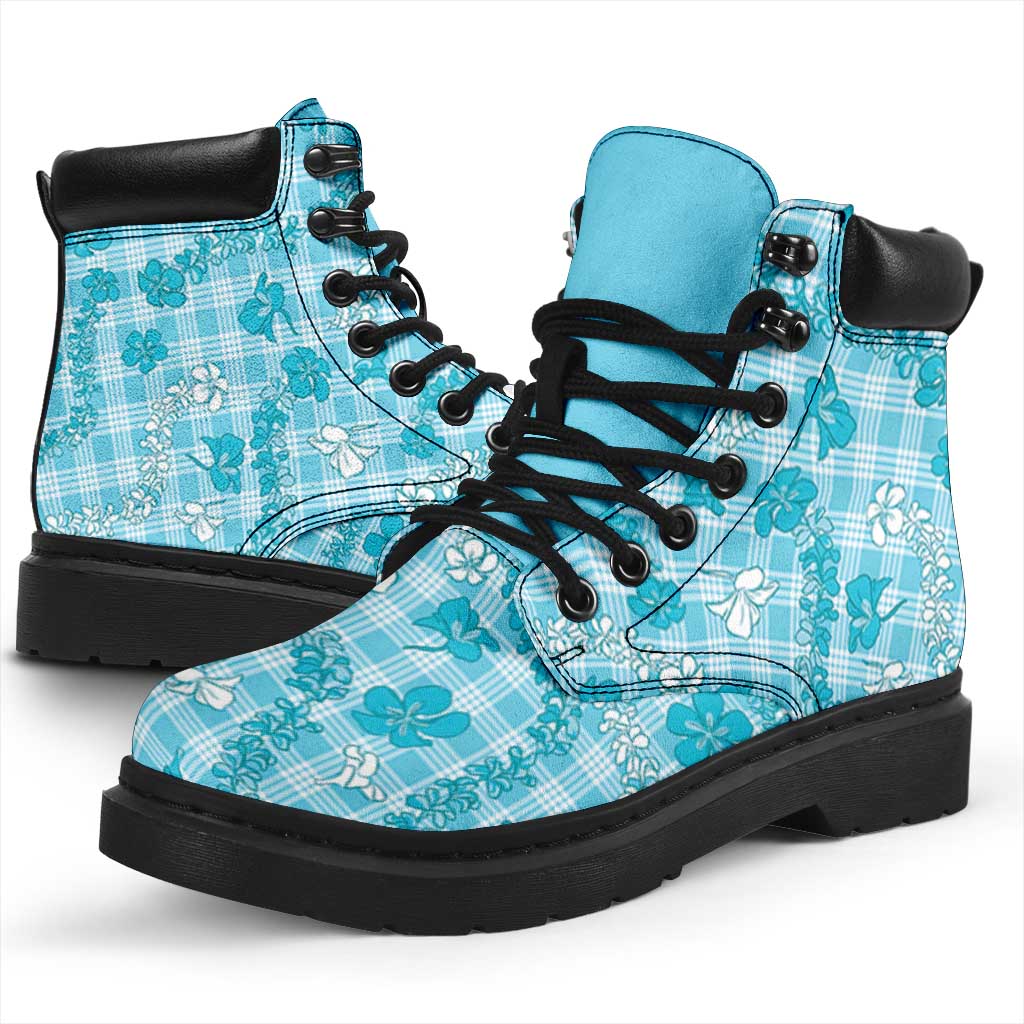 Polu Aloha Hawaii All Season Boots Plumeria Lei With Palaka Motif - Polynesian Pride