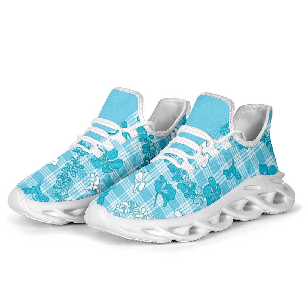 Polu Aloha Hawaii Clunky Sneakers Plumeria Lei With Palaka Motif - Polynesian Pride