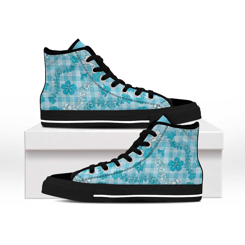Polu Aloha Hawaii High Top Shoes Plumeria Lei With Palaka Motif - Polynesian Pride