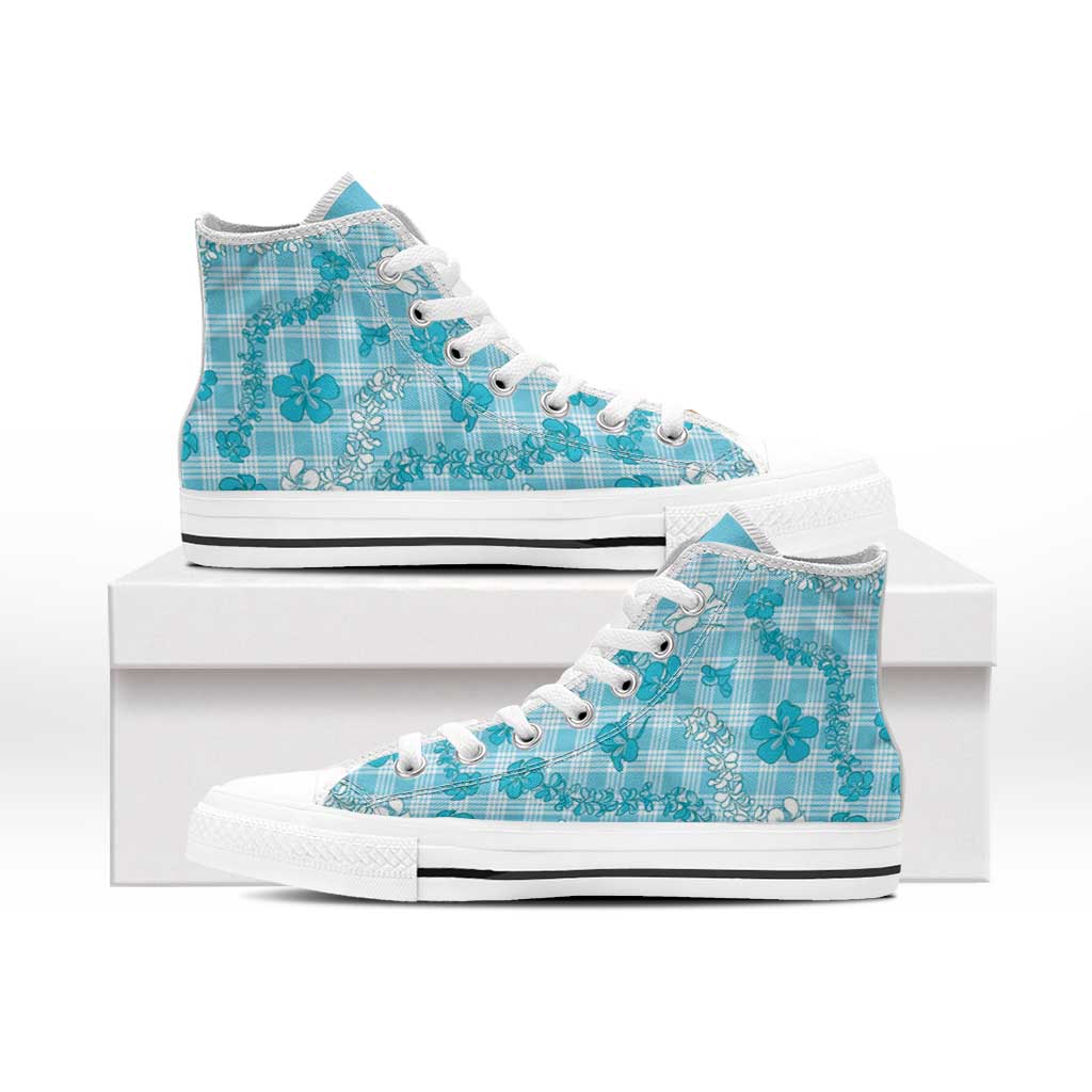 Polu Aloha Hawaii High Top Shoes Plumeria Lei With Palaka Motif - Polynesian Pride