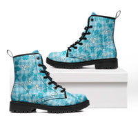 Polu Aloha Hawaii Leather Boots Plumeria Lei With Palaka Motif - Polynesian Pride
