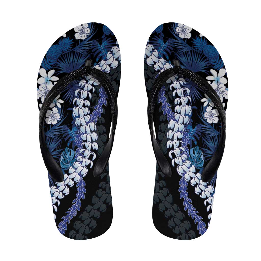 Polu Aloha Hawaii Lei Flip Flops Tropical Flowers Elegant Vibe LT14 Blue - Polynesian Pride
