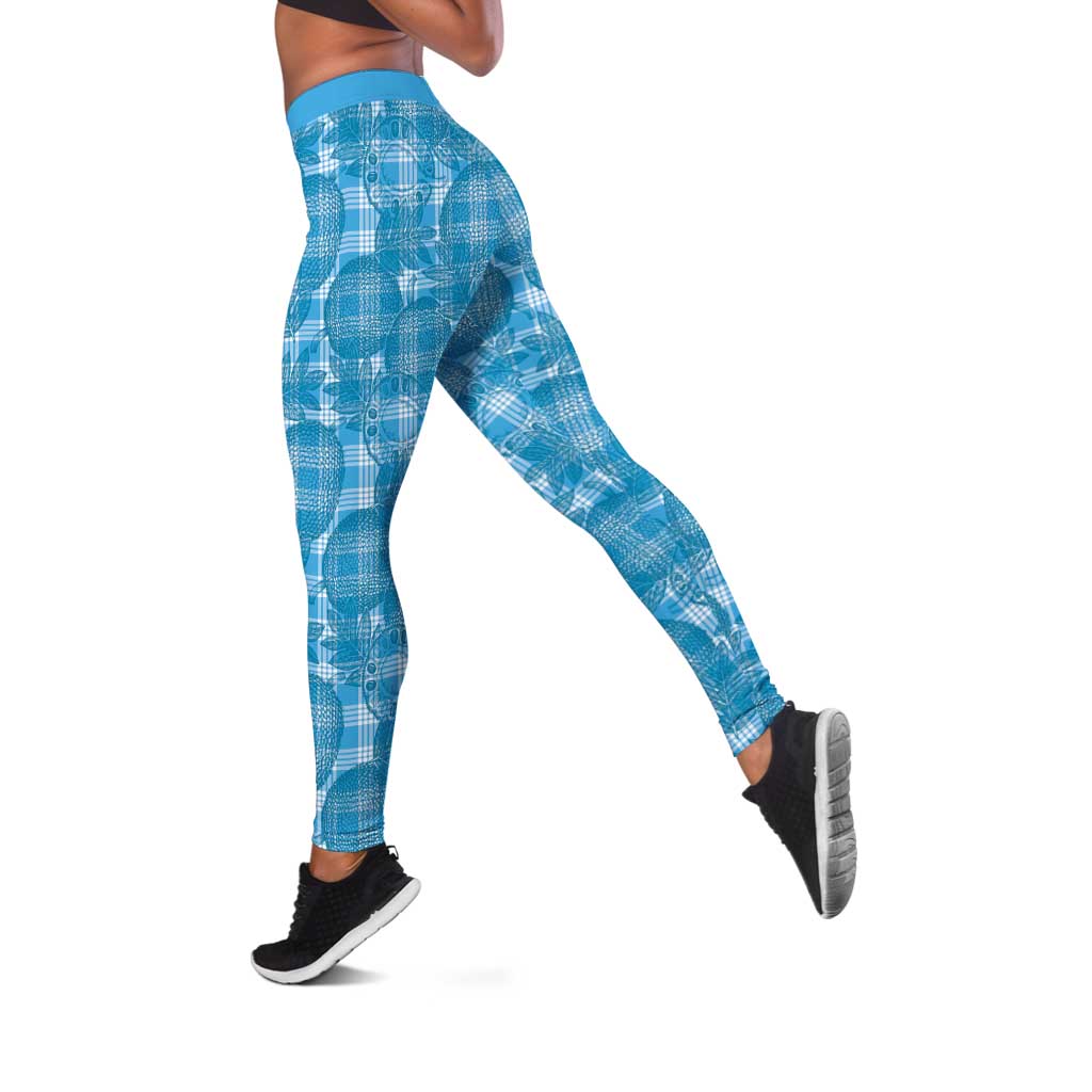 Polu Hawaii Breadfruit Palaka Motifs Leggings LT14 Blue - Polynesian Pride