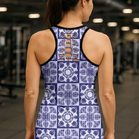 Polu Palaka Quilt Hawaii Hollow Tank Top Hawaiian Tropical Monstera Sea Turtle