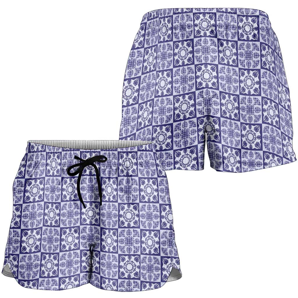Polu Palaka Quilt Hawaii Shorts for Women Hawaiian Tropical Monstera Sea Turtle LT14 - Polynesian Pride
