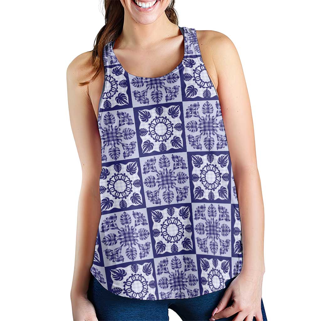 Polu Palaka Quilt Hawaii Women Racerback Tank Hawaiian Tropical Monstera Sea Turtle LT14 - Polynesian Pride