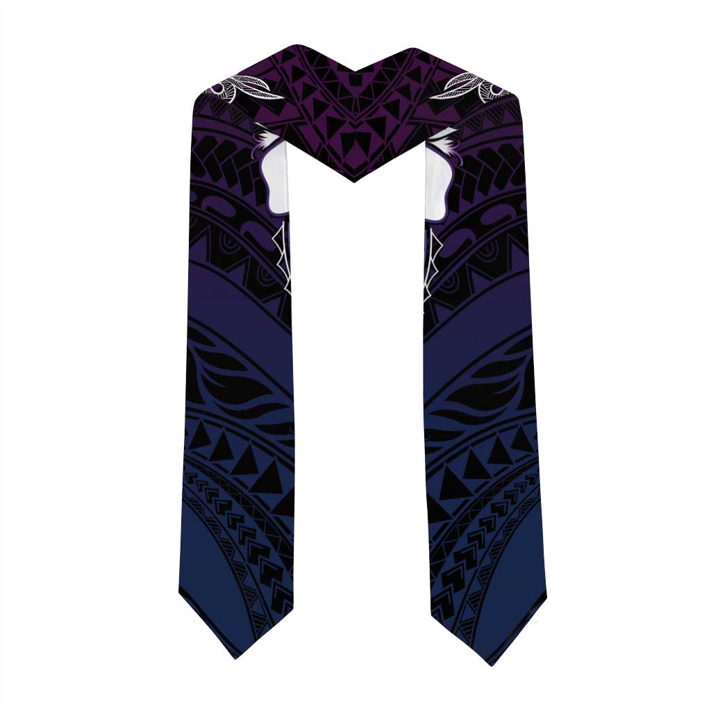 Polynesia Floral Tattoo Graduation Stole With Purple Gradient Plumeria