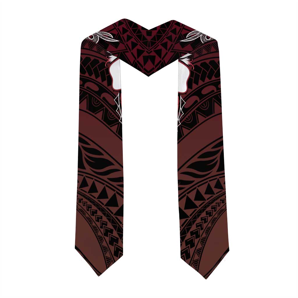 Polynesia Floral Tattoo Graduation Stole With Red Gradient Plumeria