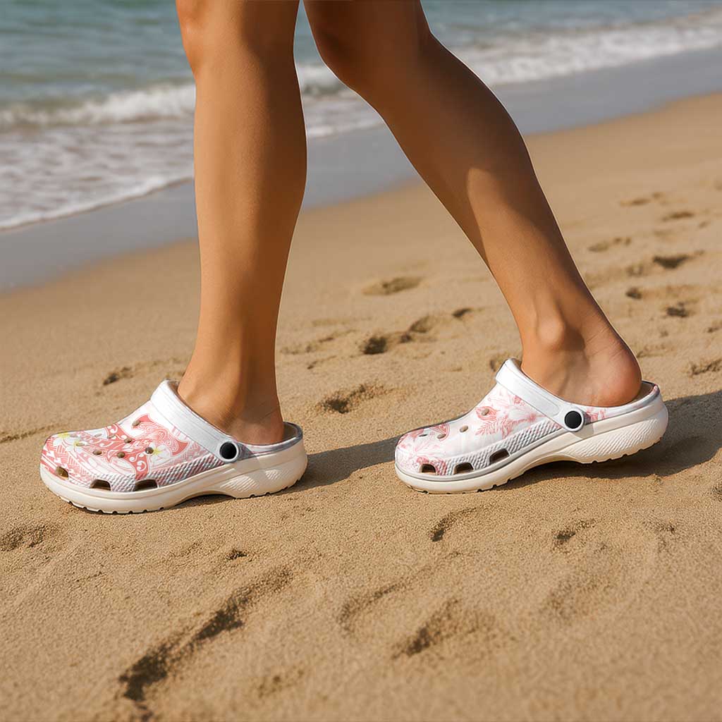 Polynesia Hammerhead Shark Clogs Shoes Tropical Flowers Tribal Pattern Peach - Polynesian Pride