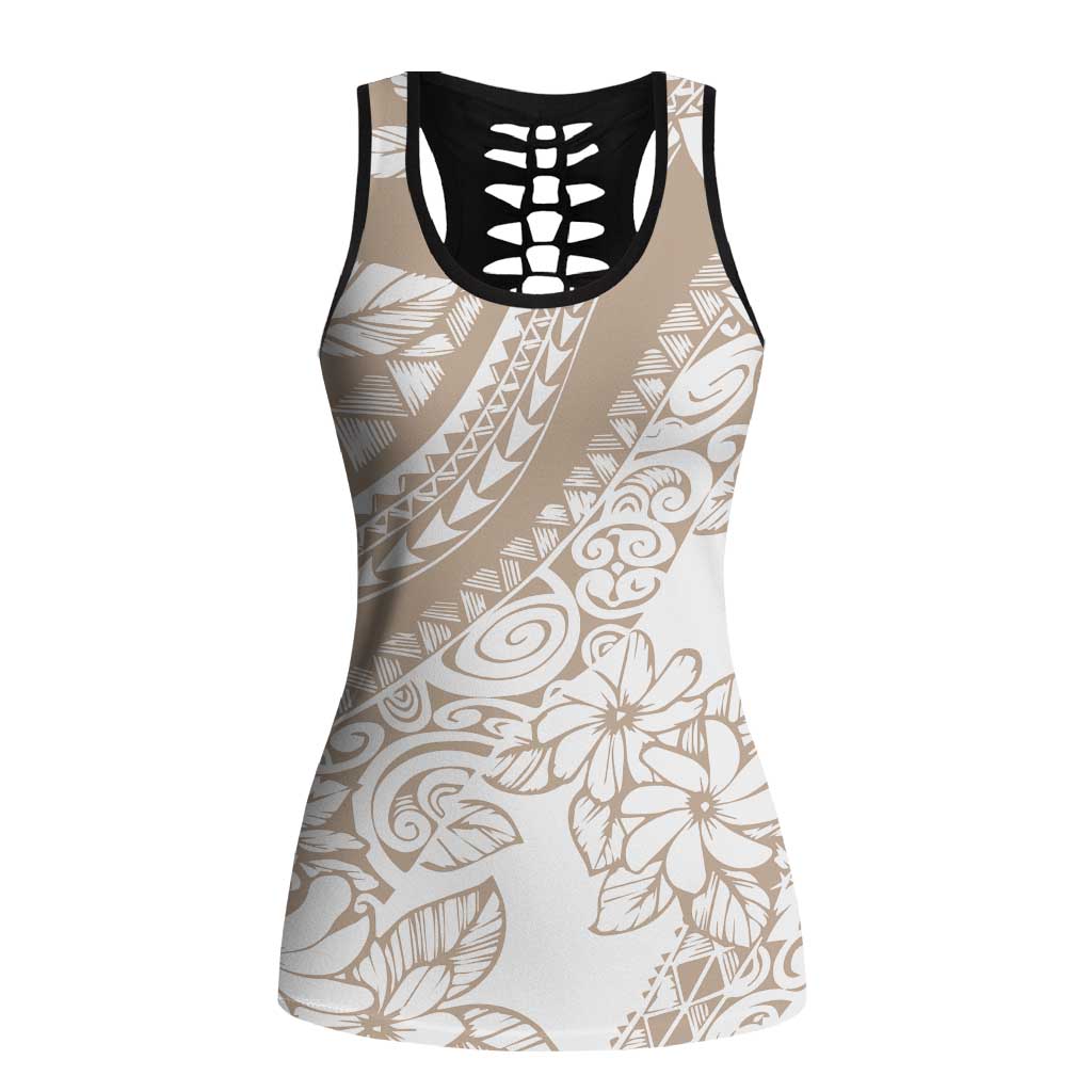 Polynesia Hollow Tank Top Polynesian Tropical Flowers Beige Pastel Vibes LT14 Female Beige - Polynesian Pride