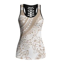 Polynesia Hollow Tank Top Polynesian Tropical Flowers Beige Pastel Vibes LT14 Female Beige - Polynesian Pride