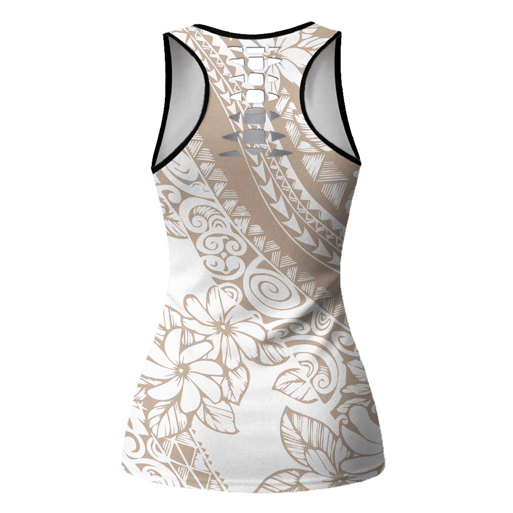 Polynesia Hollow Tank Top Polynesian Tropical Flowers Beige Pastel Vibes LT14 - Polynesian Pride
