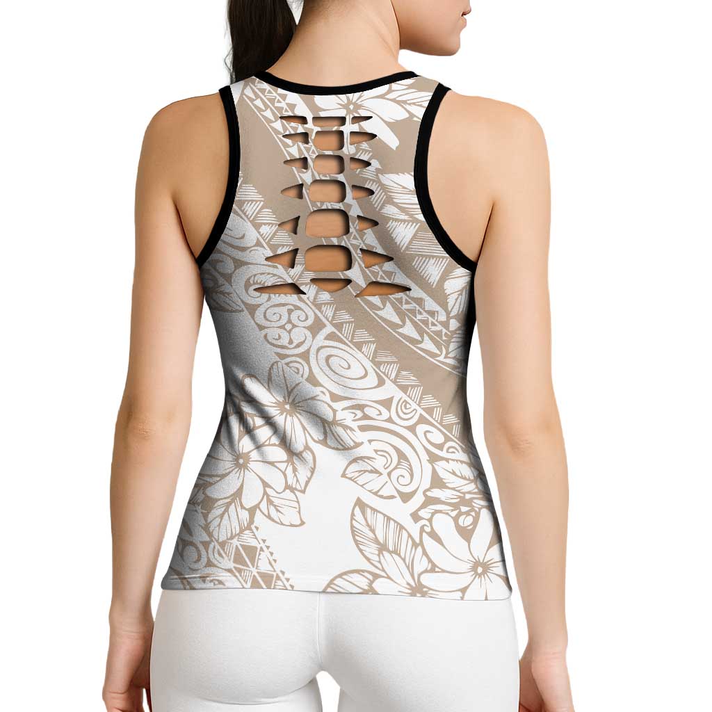Polynesia Hollow Tank Top Polynesian Tropical Flowers Beige Pastel Vibes LT14 - Polynesian Pride