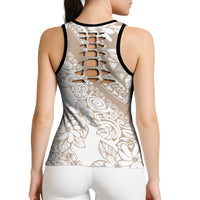 Polynesia Hollow Tank Top Polynesian Tropical Flowers Beige Pastel Vibes LT14 - Polynesian Pride