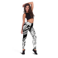 Polynesia Leggings Polynesian Tropical Flowers Black Pastel Vibes - Polynesian Pride