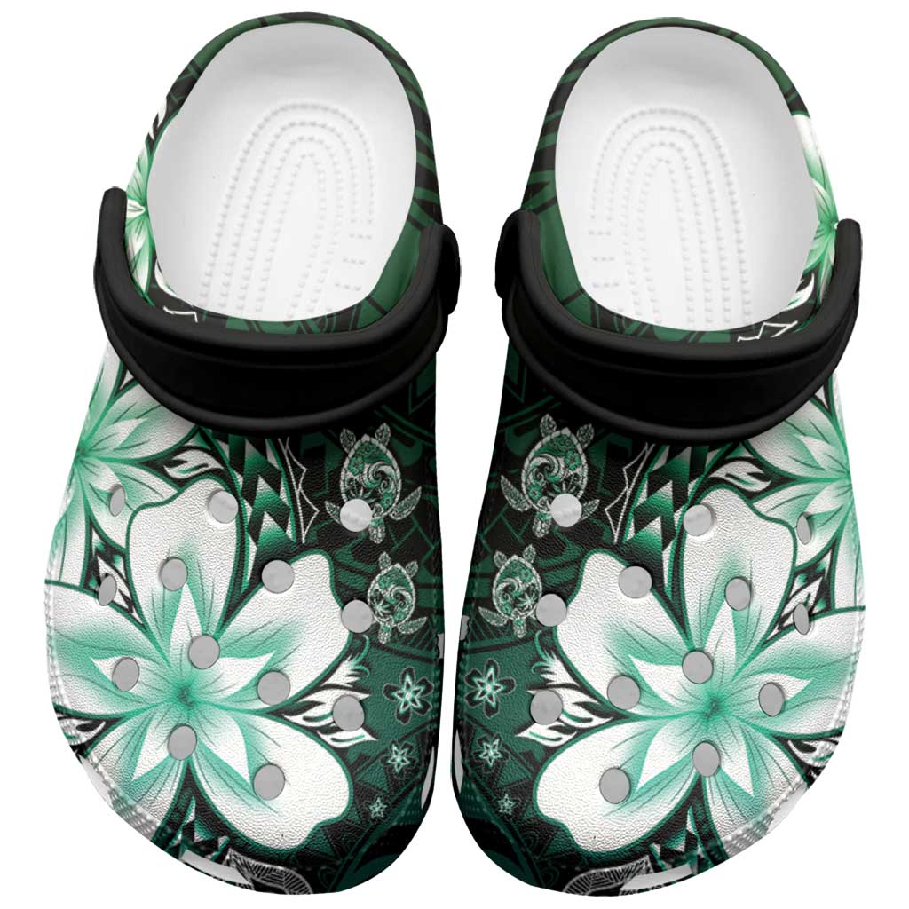 Polynesia Romantic Valentine Clogs Shoes Sea Turtle Couple With Aqua Gradient Plumeria LT05 Aqua - Polynesian Pride