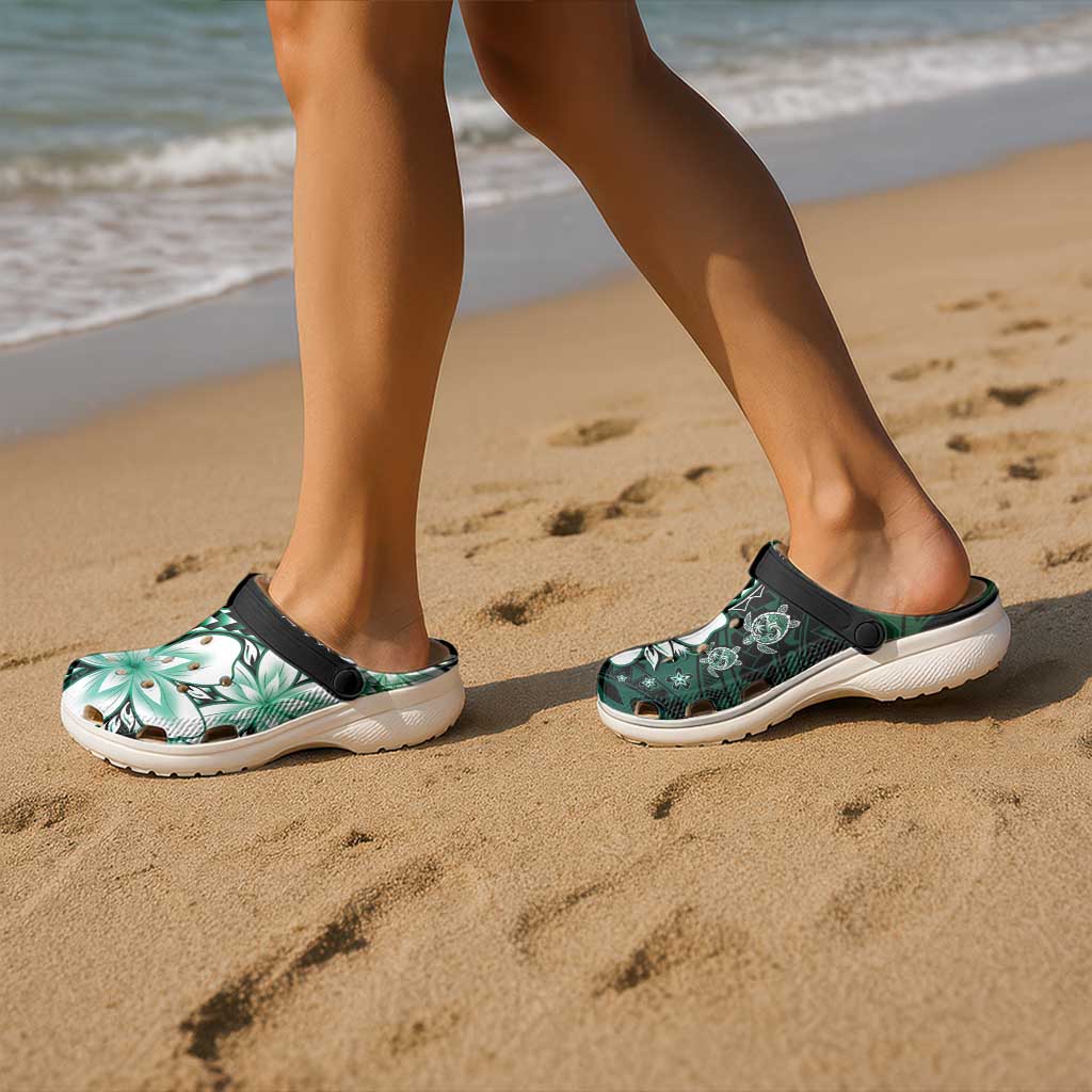 Polynesia Romantic Valentine Clogs Shoes Sea Turtle Couple With Aqua Gradient Plumeria LT05 - Polynesian Pride