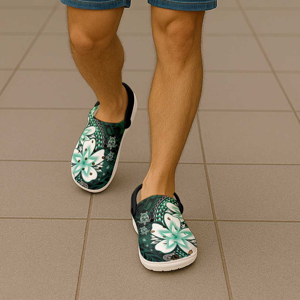 Polynesia Romantic Valentine Clogs Shoes Sea Turtle Couple With Aqua Gradient Plumeria LT05 - Polynesian Pride