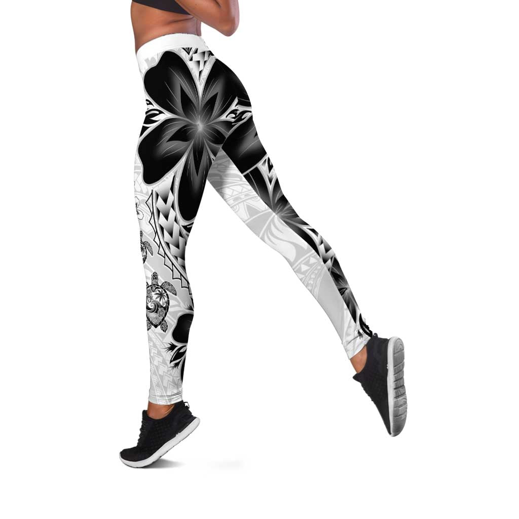 Polynesia Romantic Valentine Leggings Sea Turtle Couple With White Plumeria LT05 White - Polynesian Pride