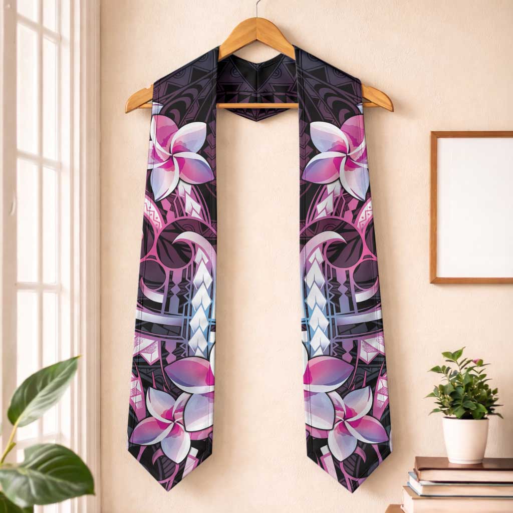 Polynesian Art Tattoo Graduation Stole Plumeria Flowers Pink Gradient
