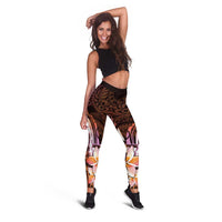 Polynesian Art Tattoo Leggings Plumeria Flowers Peach Gradient