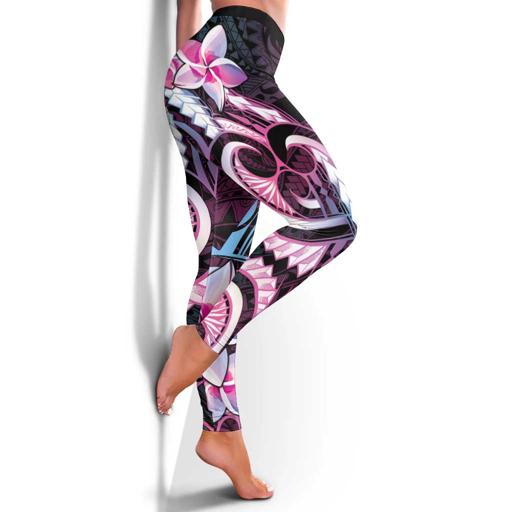 Polynesian Art Tattoo Leggings Plumeria Flowers Pink Gradient