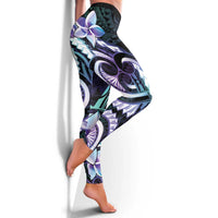 Polynesian Art Tattoo Leggings Plumeria Flowers Turquoise Gradient