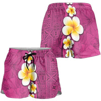 Polynesian Hibiscus and Plumeria Tapa Pattern Shorts for Women Pink Color - Polynesian Pride
