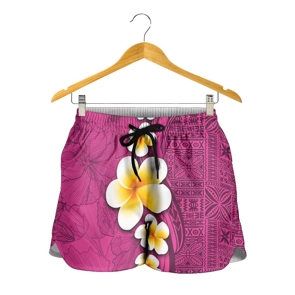 Polynesian Hibiscus and Plumeria Tapa Pattern Shorts for Women Pink Color - Polynesian Pride