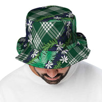 Polynesian Monstera Tiare Floral Bucket Hat Forest Green Tropical Plaid LT01 - Polynesian Pride