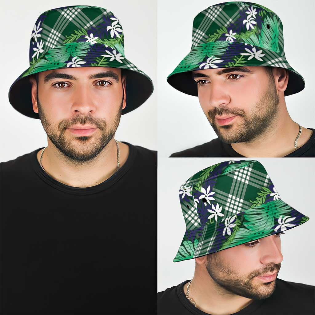 Polynesian Monstera Tiare Floral Bucket Hat Forest Green Tropical Plaid LT01 - Polynesian Pride